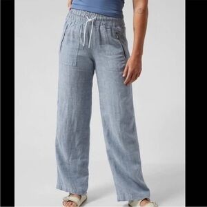 Athleta Cabo Linen Wide-Leg Pants in Blue